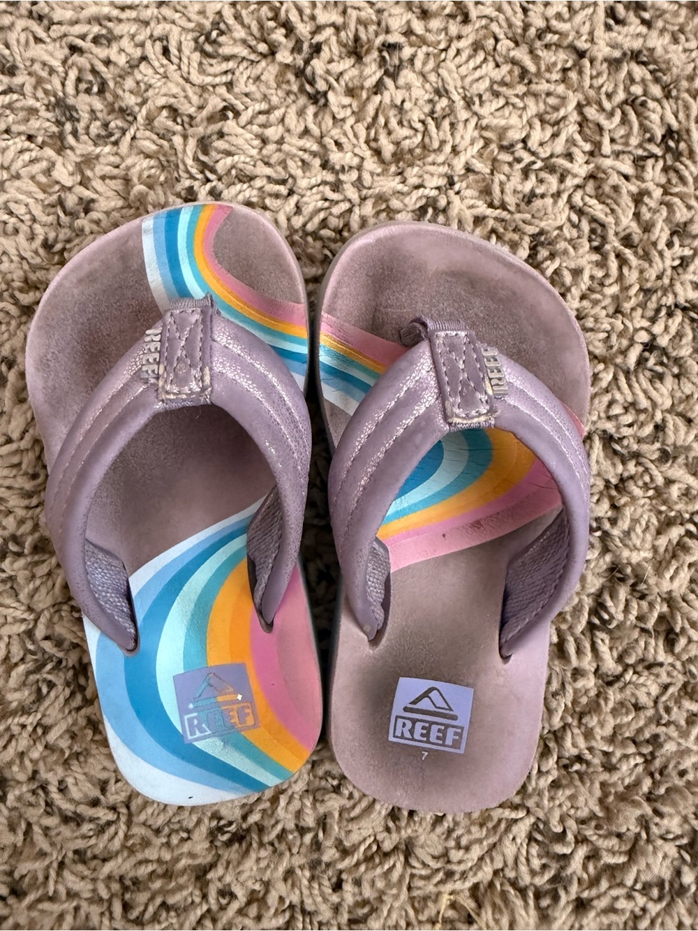 Reef Kids Lavender Flip Flop Sandals with Rainbow Footbed
